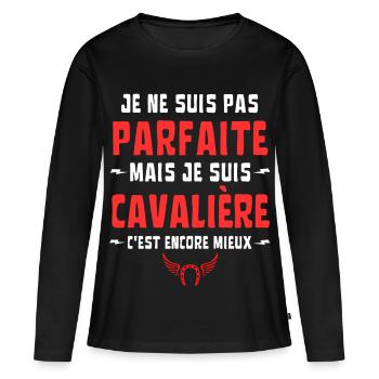 JE NE SUIS PAS PARFAITE MAIS CAVALIERE - T-shirt manches longues Premium bio Femme - noir - Devant - Julia (174cm)