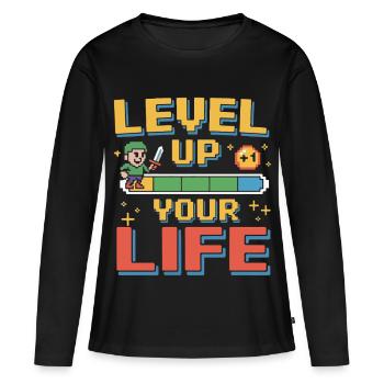 Level Up Your Life Pixel Motivator - Women's Premium Organic Long Sleeve Shirt - black - Front - Julia (174cm)