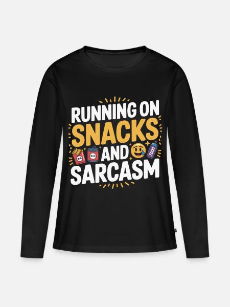 Laufen, Snacks und Sarkasmus - Frauen Premium Bio Langarmshirt - Schwarz