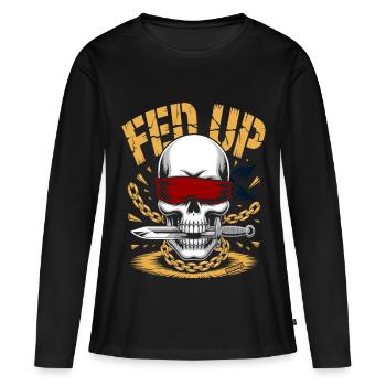 Blinder Schädel mit Kette, Schnauze voll - Frauen Premium Bio Langarmshirt - Schwarz - Vorne - Julia (174cm)