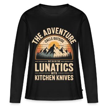 Aventure en montagne L’appel des fous Couteaux de cuisine - T-shirt manches longues Premium bio Femme - noir - Devant - Julia (174cm)