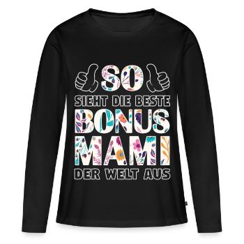 Bonus Mami Mama beste Mutter Muttertag Geschenk - Frauen Premium Bio Langarmshirt - Schwarz - Vorne - Julia (174cm)