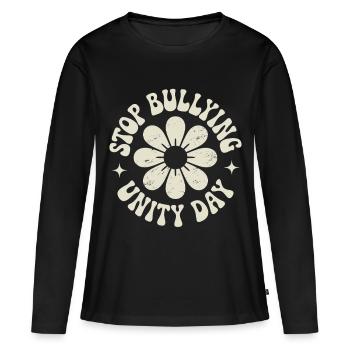 Contre le harcèlement, l’harmonie, la cohésion, le message - T-shirt manches longues Premium bio Femme - noir - Devant - Julia (174cm)