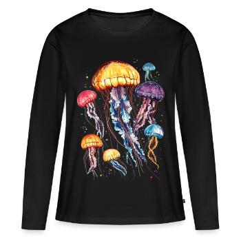 Méduse Méduse de feu Méduse Méduse mignonne - T-shirt manches longues Premium bio Femme - noir - Devant - Julia (174cm)
