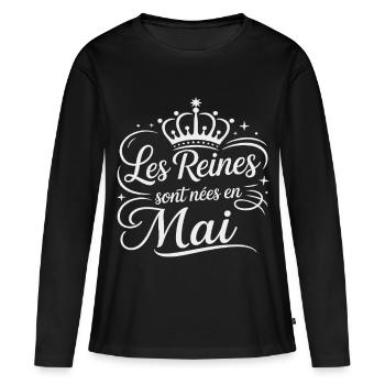 Les Reines sont nées en mai Anniversaire - T-shirt manches longues Premium bio Femme - noir - Devant - Julia (174cm)