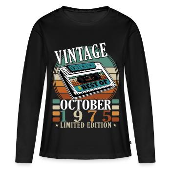Octobre 1975 Anniversaire Octobre 1975 Octobre - T-shirt manches longues Premium bio Femme - noir - Devant - Julia (174cm)