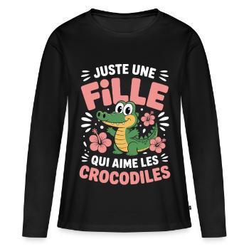 Juste une fille qui aime les crocodiles - T-shirt manches longues Premium bio Femme - noir - Devant - Julia (174cm)