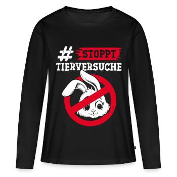 Tierschutz STOPPT TIERVERSUCHE GEGEN VERSUCHE - Frauen Premium Bio Langarmshirt - Schwarz - Vorne - Julia (174cm)