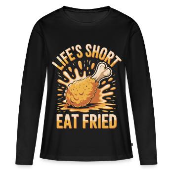 Poulet frit Foodie : la vie est courte manger frit - T-shirt manches longues Premium bio Femme - noir - Devant - Julia (174cm)