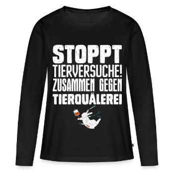 Tierschutz STOPPT TIERVERSUCHE ZUSAMMEN GEGEN - Frauen Premium Bio Langarmshirt - Schwarz - Vorne - Julia (174cm)