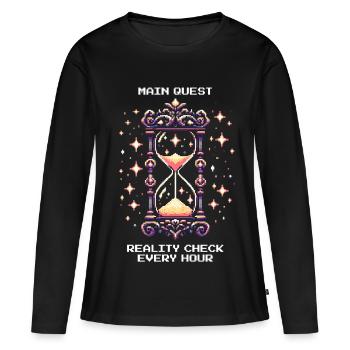 Quête principale : Rappel à la réalité toutes les heures | Rêve lucide - T-shirt manches longues Premium bio Femme - noir - Devant - Julia (174cm)