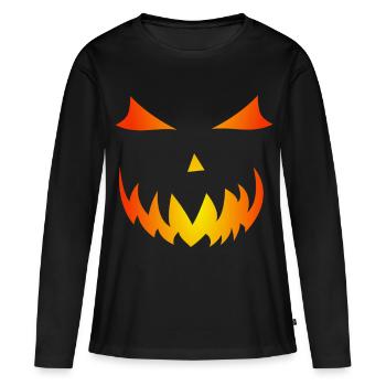 Gourde de flamme Halloween motif citrouille visage fantôme - T-shirt manches longues Premium bio Femme - noir - Devant - Julia (174cm)
