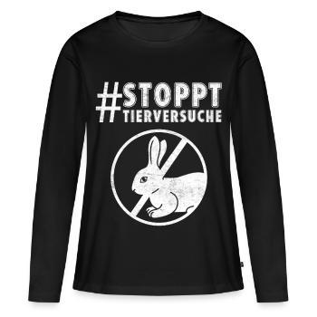 Tierschutz STOPPT TIERVERSUCHE LUSTIG - Frauen Premium Bio Langarmshirt - Schwarz - Vorne - Julia (174cm)