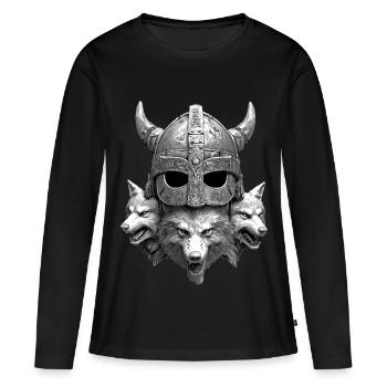 Casque Viking Loup - T-shirt manches longues Premium bio Femme - noir - Devant - Julia (174cm)