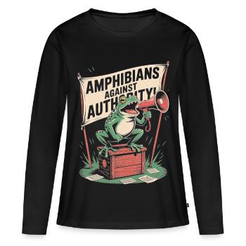 Les amphibiens contre l’autorité Portland - T-shirt manches longues Premium bio Femme - noir - Devant - Julia (174cm)
