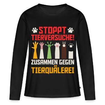 Tierschutz STOPPT TIERVERSUCHE LUSTIG - Frauen Premium Bio Langarmshirt - Schwarz - Vorne - Julia (174cm)