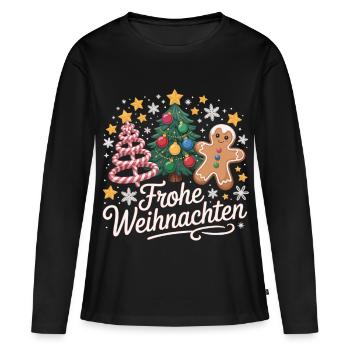 Joyeux Noël avec des étoiles et une canne à sucre - T-shirt manches longues Premium bio Femme - noir - Devant - Julia (174cm)