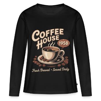 Publicité pour le café vintage - T-shirt manches longues Premium bio Femme - noir - Devant - Julia (174cm)