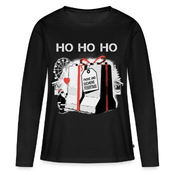 HO HO HO Frohe und SICHERE Weihnachten - Frauen Premium Bio Langarmshirt - Schwarz - Vorne - Julia (174cm)