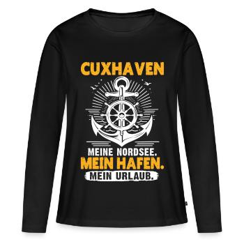 Mer du Nord CUXHAVEN MA MER DU NORD MON PORT Cuxhaven - T-shirt manches longues Premium bio Femme - noir - Devant - Julia (174cm)