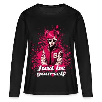Écolière rose – Sois juste toi-même - T-shirt manches longues Premium bio Femme - noir - Devant - Julia (174cm)