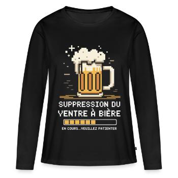 Suppression Du Ventre À Bière En Cours Humour  - T-shirt manches longues Premium bio Femme - noir - Devant - Julia (174cm)