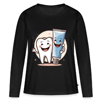 Dent souriante avec du dentifrice - T-shirt manches longues Premium bio Femme - noir - Devant - Julia (174cm)