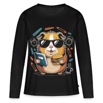 Buchheld Hamster mit Burger - Frauen Premium Bio Langarmshirt - Schwarz - Vorne - Julia (174cm)