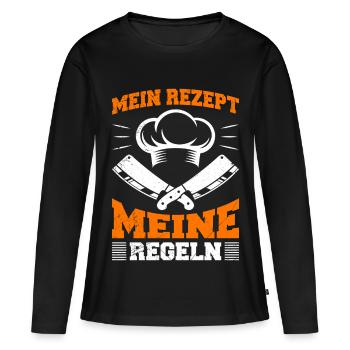 Chef : MA RECETTE MES RÈGLES Amusant - T-shirt manches longues Premium bio Femme - noir - Devant - Julia (174cm)