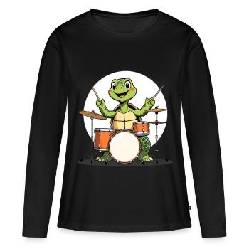 Schildkroete am Drumset - Frauen Premium Bio Langarmshirt - Schwarz - Vorne - Julia (174cm)
