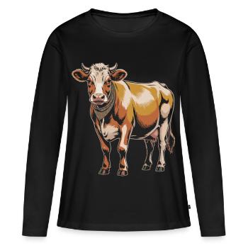 Vache avec bandana – Illustration rustique - T-shirt manches longues Premium bio Femme - noir - Devant - Julia (174cm)