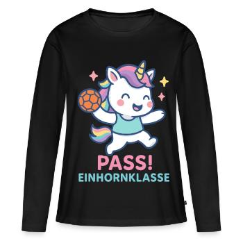 Passe de handball Unicorn, assistance de classe Unicorn - T-shirt manches longues Premium bio Femme - noir - Devant - Julia (174cm)