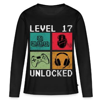 Level 17 Unlocked Retro Gamer - Frauen Premium Bio Langarmshirt - Schwarz - Vorne - Julia (174cm)