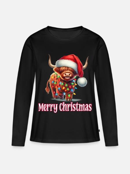 Hochlandrind mit Weihnachtsmütze Merry Christmas - Premium økologisk langærmet T-shirt til kvinder - sort