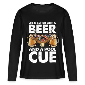 Bière, billard et queue - T-shirt manches longues Premium bio Femme - noir - Devant - Julia (174cm)