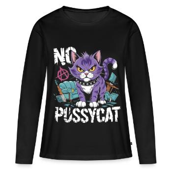 Rebellious Cat No Pussycat Design - Women's Premium Organic Long Sleeve Shirt - black - Front - Julia (174cm)
