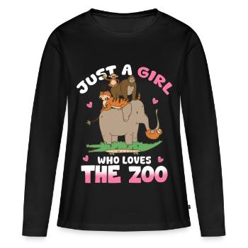 Girl Loves the Zoo – Parade des animaux colorés - T-shirt manches longues Premium bio Femme - noir - Devant - Julia (174cm)