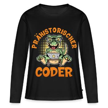 Programmation PRÉHISTORIQUE : Divertissement du CODER - T-shirt manches longues Premium bio Femme - noir - Devant - Julia (174cm)