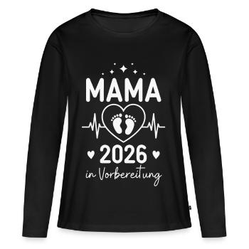 Maman 2026 en préparation - T-shirt manches longues Premium bio Femme - noir - Devant - Julia (174cm)