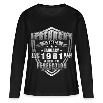 Janvier 1981 anniversaire janvier 1981 Janvier - T-shirt manches longues Premium bio Femme - noir - Devant - Julia (174cm)
