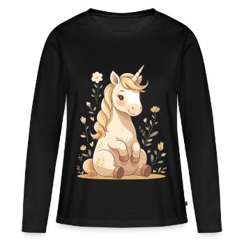 Licorne délicate dans la forêt de fleurs - T-shirt manches longues Premium bio Femme - noir - Devant - Julia (174cm)