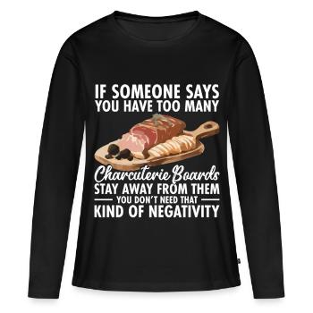 Plateau des amateurs de charcuterie Préparation d’un plateau de fromages - T-shirt manches longues Premium bio Femme - noir - Devant - Julia (174cm)