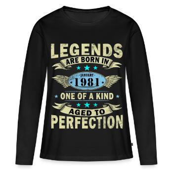 Janvier 1981 anniversaire janvier 1981 Janvier - T-shirt manches longues Premium bio Femme - noir - Devant - Julia (174cm)