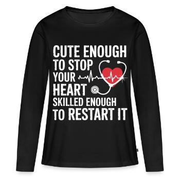 Redémarrage du cœur : mignon et fort - T-shirt manches longues Premium bio Femme - noir - Devant - Julia (174cm)