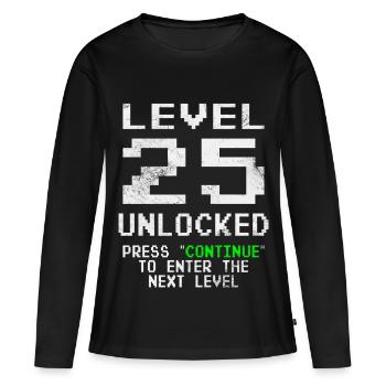 T-shirt déverrouillé niveau 25 Chemise du 25e anniversaire - T-shirt manches longues Premium bio Femme - noir - Devant - Julia (174cm)