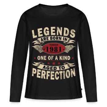 Février 1981| Février 1981 Jubilé 1981 - T-shirt manches longues Premium bio Femme - noir - Devant - Julia (174cm)