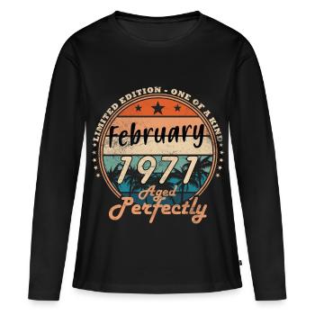 Février 1971 anniversaire Février 1971 Février - T-shirt manches longues Premium bio Femme - noir - Devant - Julia (174cm)