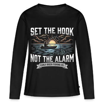 Attrape l’hameçon, pas l’alarme, pêcheur Lever du soleil - T-shirt manches longues Premium bio Femme - noir - Devant - Julia (174cm)