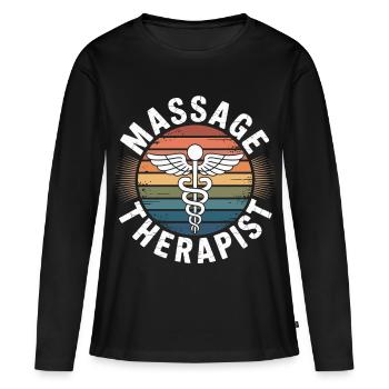 Retro Rainbow Massage Logo - T-shirt manches longues Premium bio Femme - noir - Devant - Julia (174cm)