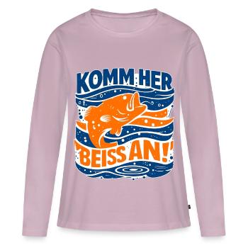 Viens ici, prends une bouchée ! – Diction de la pêche - T-shirt manches longues Premium bio Femme - rose poudré - Devant - Julia (174cm)